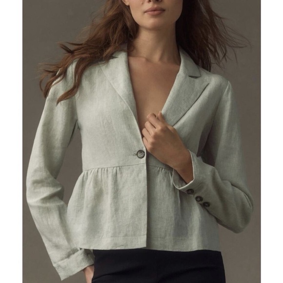 Anthropologie Dolan 100% linen babydoll sage green blazer size M - Picture 1 of 10